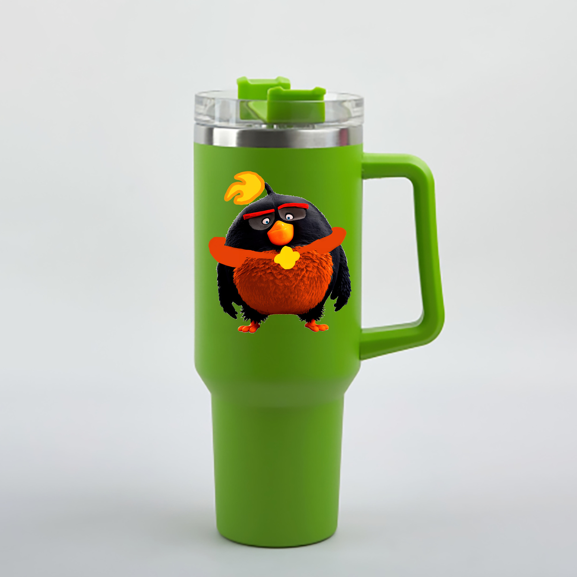 （画像用） Angry Birds アングリーバード 1200mL車用タンブラー - クリスタルステッカー（プラスチックストロー付き）